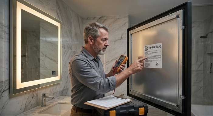 safety back side of led bathroom mirror